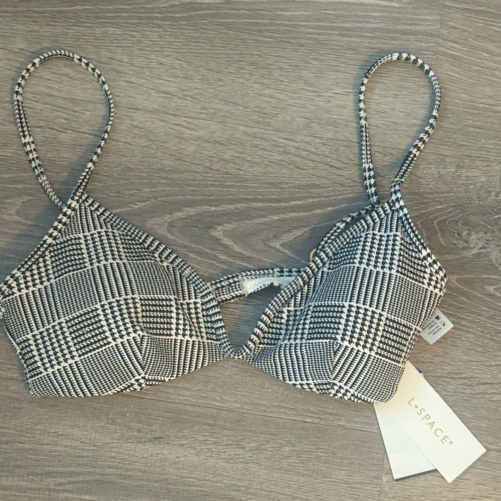 L*Space Monochrome Houndstooth Bikini Top size Medium